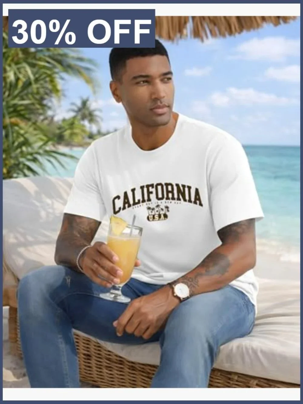 California Graphic Tee Palm Tree USA Style Crew Neck Short Sleeve Cotton_3
